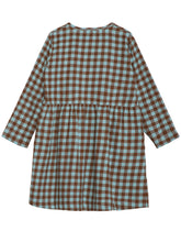 Load image into Gallery viewer, Brown and blue checkered long sleeve dress
