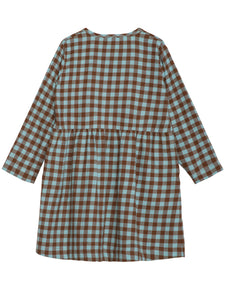 Brown and blue checkered long sleeve dress