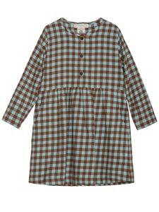 Checkered dress with long sleeves on a white background