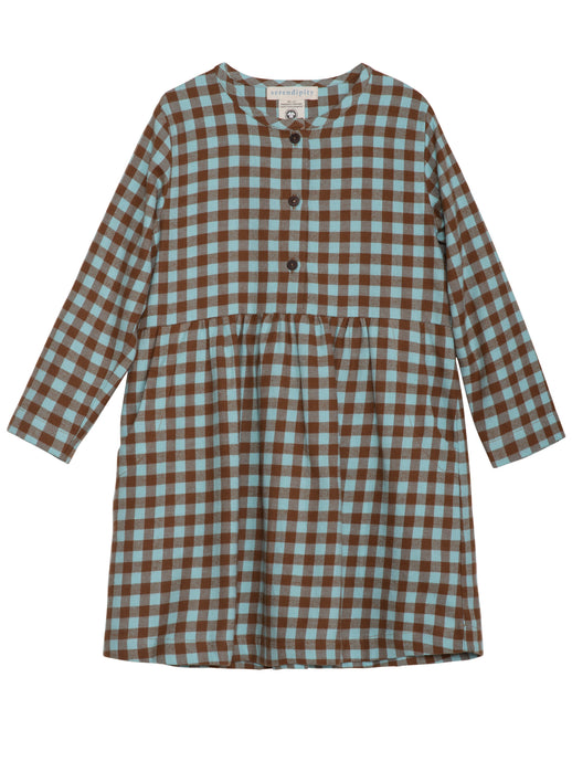 Checkered dress with long sleeves on a white background