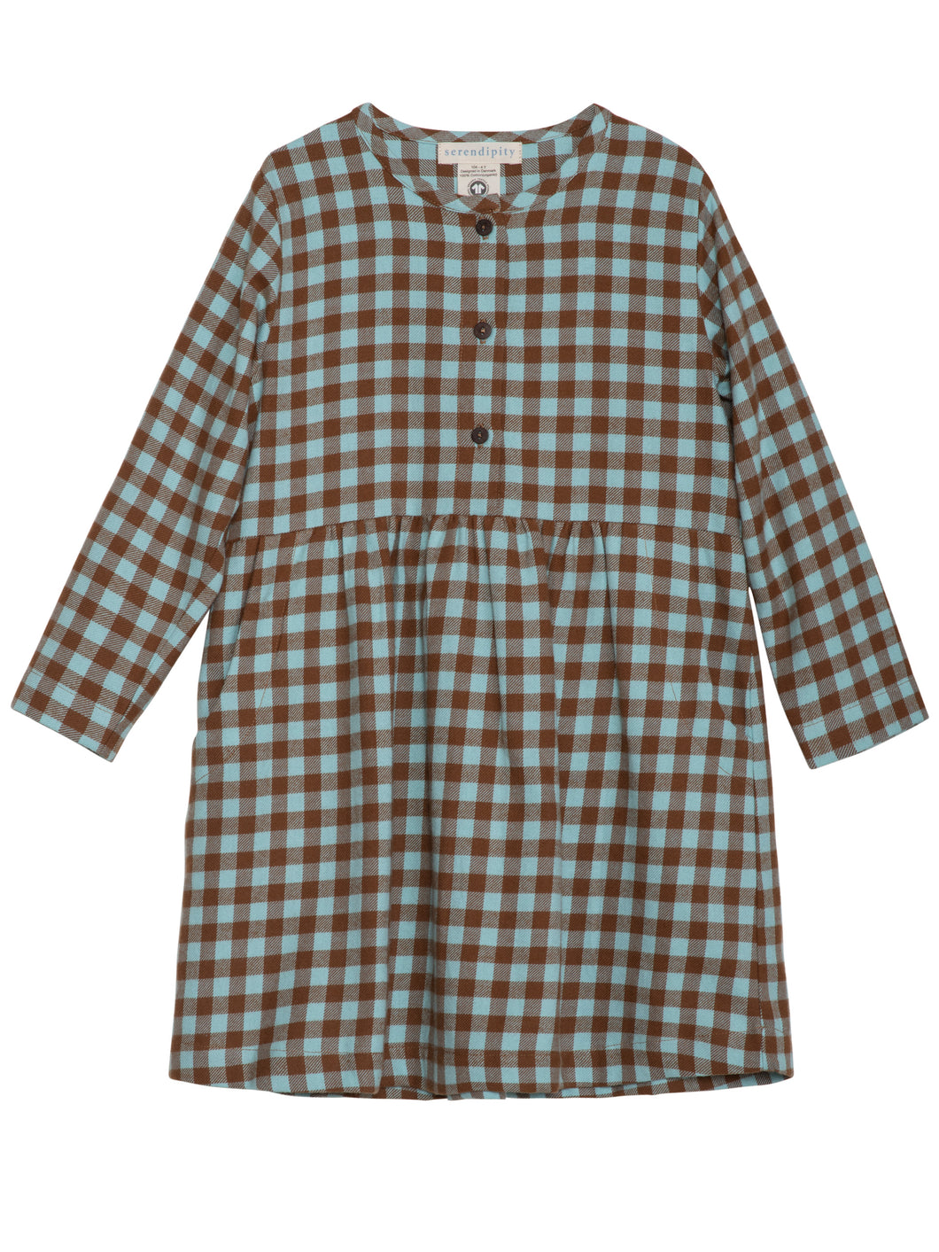 Checkered dress with long sleeves on a white background
