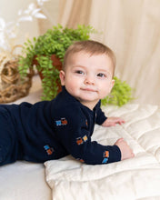 Load image into Gallery viewer, Train Embroidered Button Cardigan Baby Sweater (Organic)
