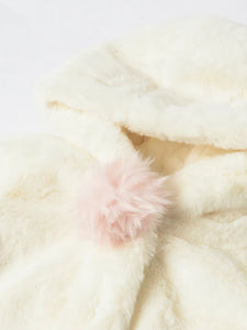 Faux Fur White Coat with Pink Trim