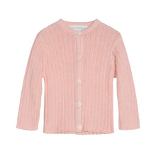 Load image into Gallery viewer, Pink ribbed cardigan on a white background
