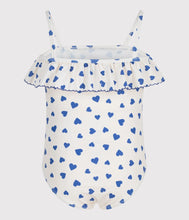 Load image into Gallery viewer, Blue Heart Print Ruffle Swimsuit
