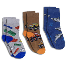 Load image into Gallery viewer, Building Blocks, Trucks and Sharks Kids Socks / 3-Pack
