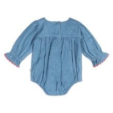 Load image into Gallery viewer, Ida Floral Embroidery Denim Baby Romper &amp; Headband (Organic)
