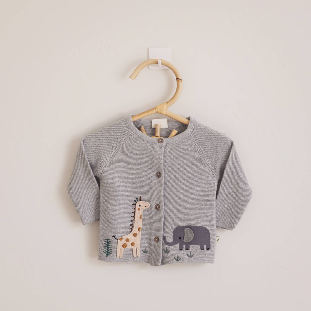 Organic Cotton Animal Safari Embroidered Baby Cardigan