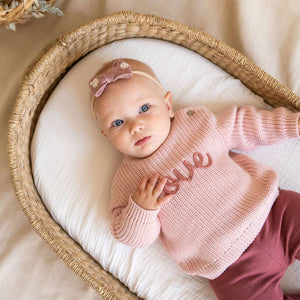 'Love' Embroidered Chunky Knit Baby Sweater (Organic)