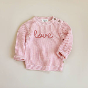 'Love' Embroidered Chunky Knit Baby Sweater (Organic)
