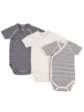 Load image into Gallery viewer, Onesie 3-Pack - Short Sleeve Navy and White Solid and Stripe
