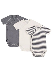 Onesie 3-Pack - Short Sleeve Navy and White Solid and Stripe