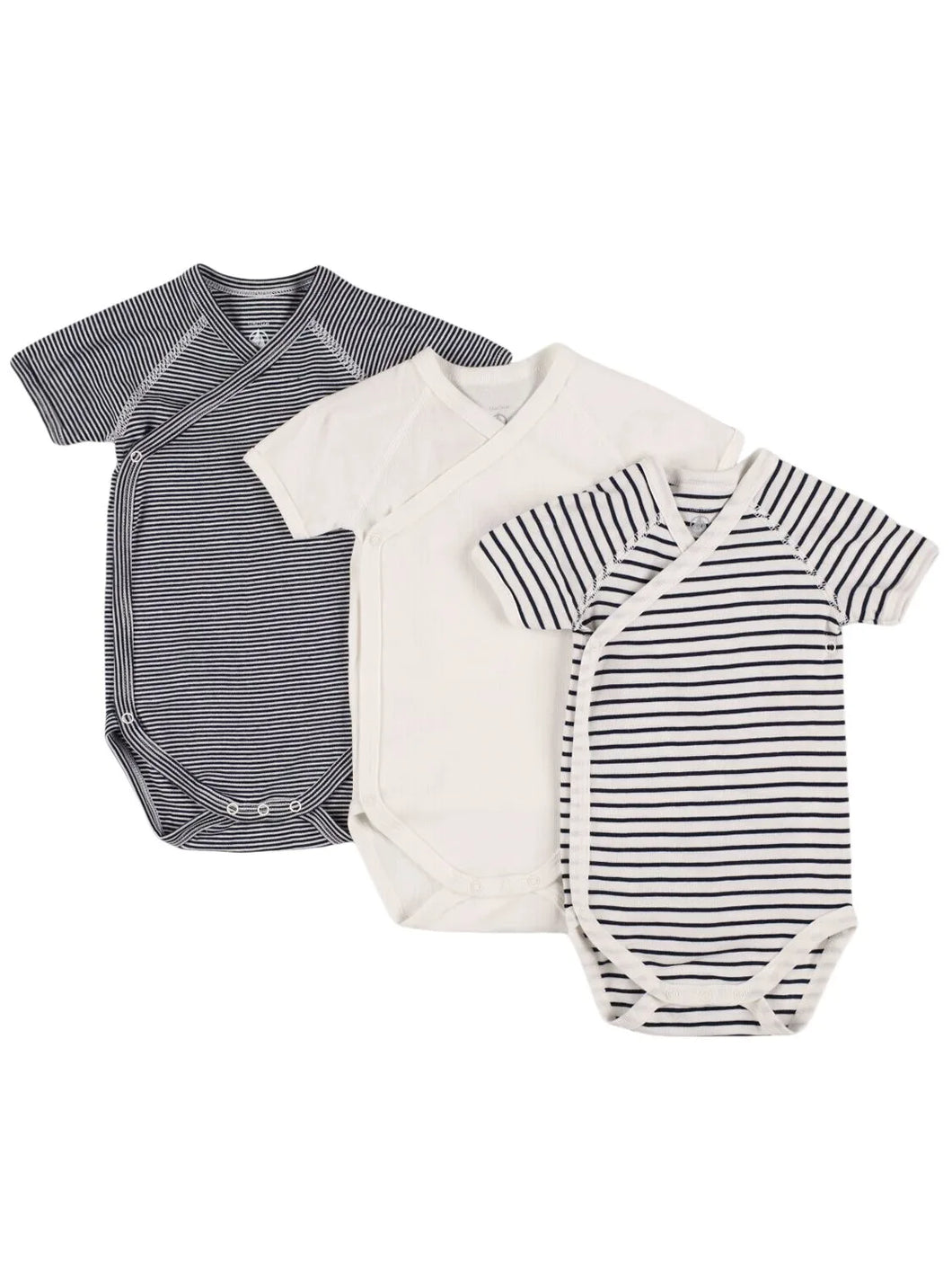 Onesie 3-Pack - Short Sleeve Navy and White Solid and Stripe