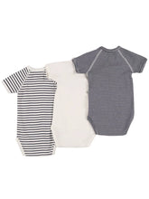 Load image into Gallery viewer, Onesie 3-Pack - Short Sleeve Navy and White Solid and Stripe
