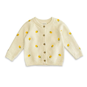 Lemon Embroidered Sweater Knit Baby Cardigan (Organic Cotton)
