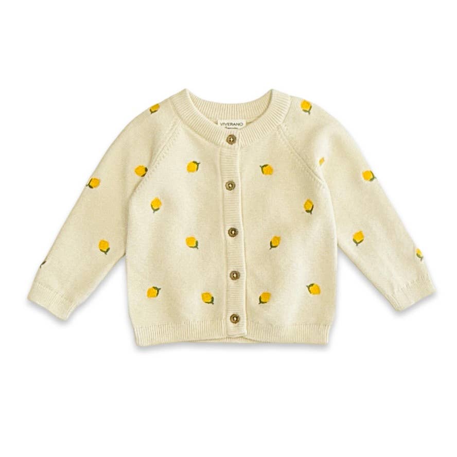 Lemon Embroidered Sweater Knit Baby Cardigan (Organic Cotton)