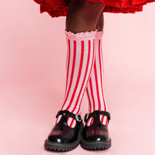 Load image into Gallery viewer, Candy Stripe Lace Top Knee High Socks
