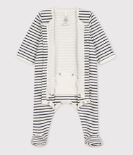 Load image into Gallery viewer, Front Snap Striped Footie with Attached Bodysuit
