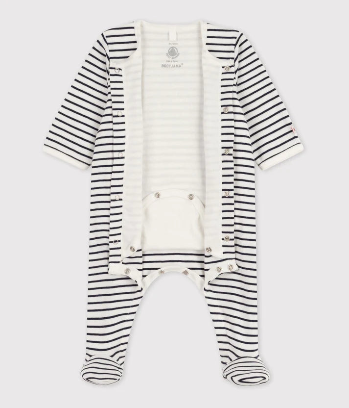 Front Snap Striped Footie with Attached Bodysuit