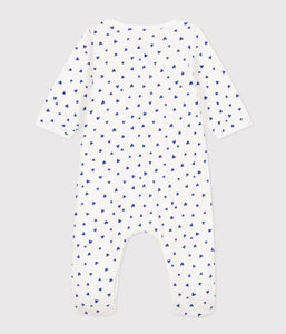 Heart Print Footie with Attached Bodysuit - Blue