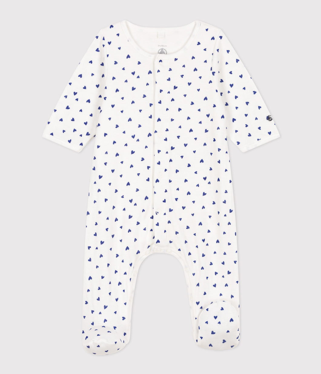 Heart Print Footie with Attached Bodysuit - Blue