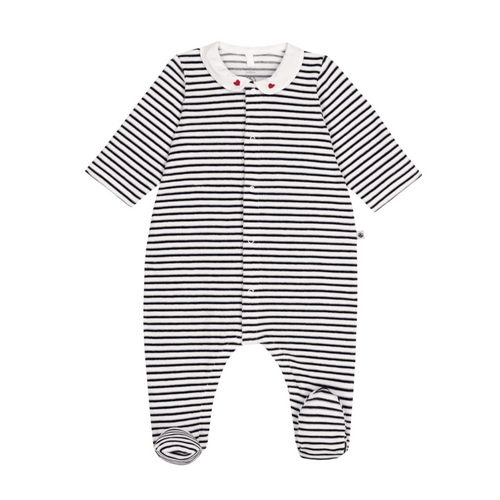 Navy and White Stripe Footie with Collar