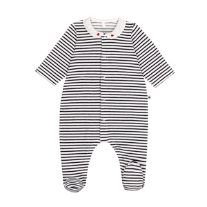 Navy and White Stripe Footie with Collar