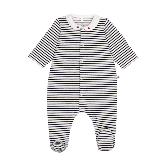 Navy and White Stripe Footie with Collar