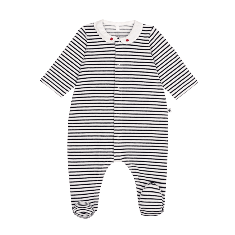 Navy and White Stripe Footie with Collar