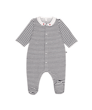 Load image into Gallery viewer, Baby Velour Front Snap Stripe Footie with Collar
