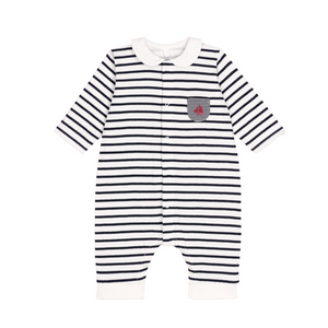 Baby Navy Stripe Coverall with Collar