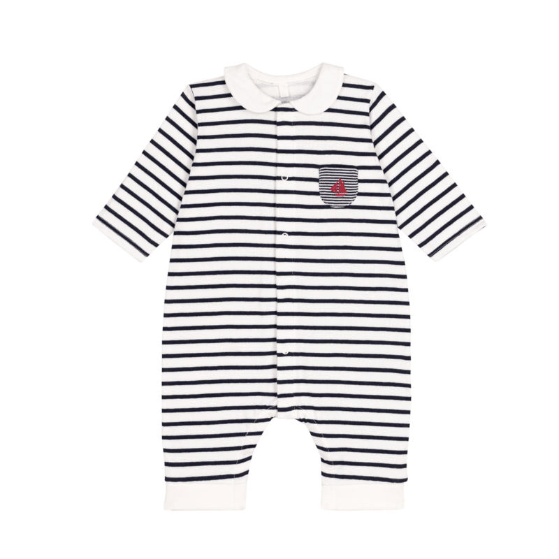 Baby Navy Stripe Coverall with Collar