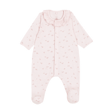 Load image into Gallery viewer, Pink baby floral footie with ruffle collar
