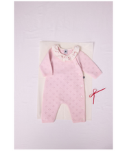 Load image into Gallery viewer, Baby Girl Knit Long Sleeve Romper with Floral Collar
