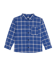 Load image into Gallery viewer, Blue and white plaid button down shirt with pocket
