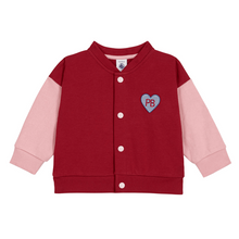 Load image into Gallery viewer, Red and pink jacket with a heart-shaped logo 
