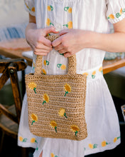 Load image into Gallery viewer, Raffia Tote Bag with Sunflower Emboidery
