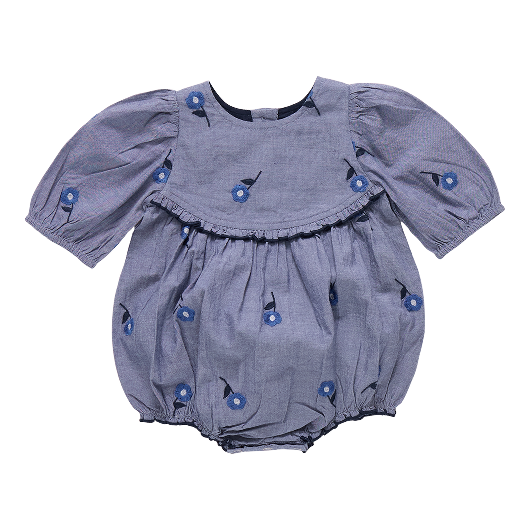 Baby Girl Blue Blossom Embroidered Rowan Bubble