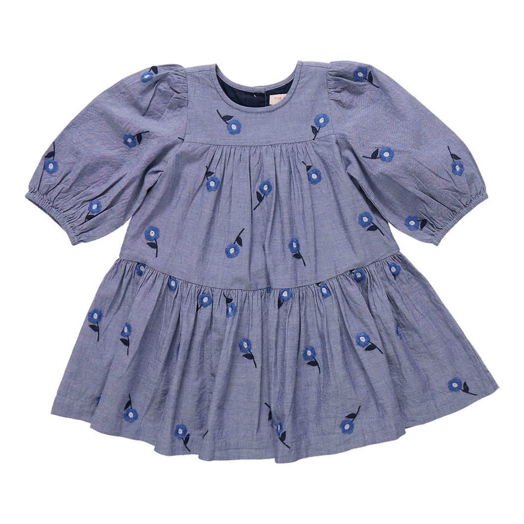 Embroidered Blue Blossom Fiona Dress
