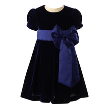 Load image into Gallery viewer, Crushed Velvet Bow Dress - Navy
