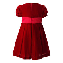 Load image into Gallery viewer, Crushed Velvet Bow Dress - Red
