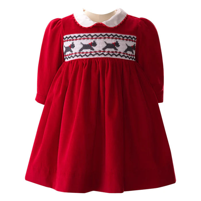 Baby Scottie Dog Corduroy Smocked Dress