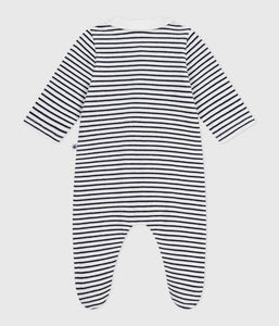 Baby Velour Front Snap Footie - Heart on Collar