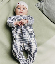 Load image into Gallery viewer, Baby Velour Front Snap Stripe Footie with Collar

