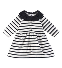 Load image into Gallery viewer, Baby Long-Sleeve Snap Front Striped Dress with Collar
