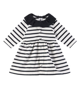 Baby Long-Sleeve Snap Front Striped Dress with Collar