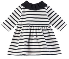 Load image into Gallery viewer, Baby Long-Sleeve Snap Front Striped Dress with Collar
