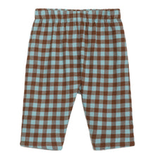 Load image into Gallery viewer, Plaid pants with brown and light blue pattern on a white background
