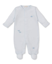 Load image into Gallery viewer, Crabs and Whales Hand Embroidered Footie - Blue
