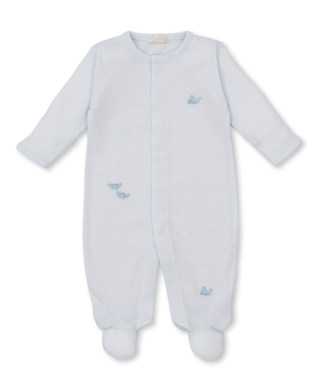 Crabs and Whales Hand Embroidered Footie - Blue